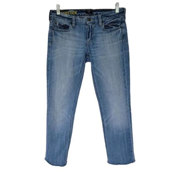 J Crew Matchstick Stretch Straight Leg Jeans Blue Women Size 27S Raw Hem - Picture 1 of 9